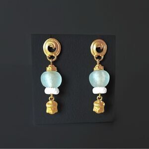 Gold Buddha Recycled Sea Glass Drop Earrings